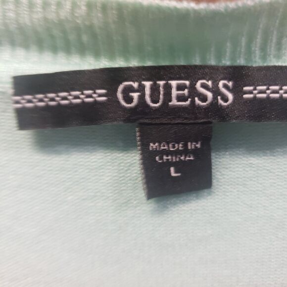 Guess Embellished V Neck Sweater Mint Green Sz L EXCELLENT CONDITION! LLL - Picture 5 of 7
